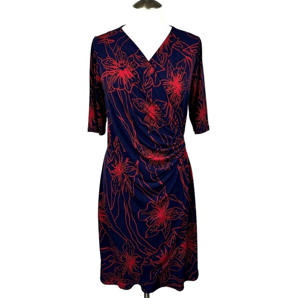 Tommy Bahama Women's Vista Blooms Short Faux Wrap Dress Floral‎ Red Blue S/P